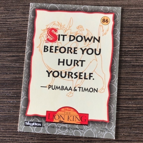 Disney The Lion King 1995 trading card: Sit Down Before You Hurt Yourself #86 - Picture 2 of 2